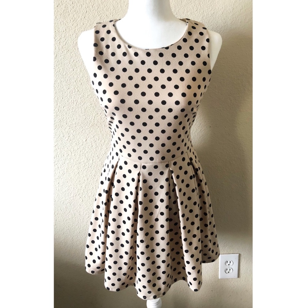 Tan & Black Polkadot Dress